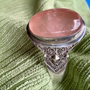 Nepal 925 Serling Silver w/ large Rose Quartz cabochon Cuff.